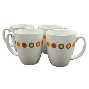 Corelle Hot Dots Coffee Mug Tea Cup Four White Stoneware Multi Color Polka Dots‎